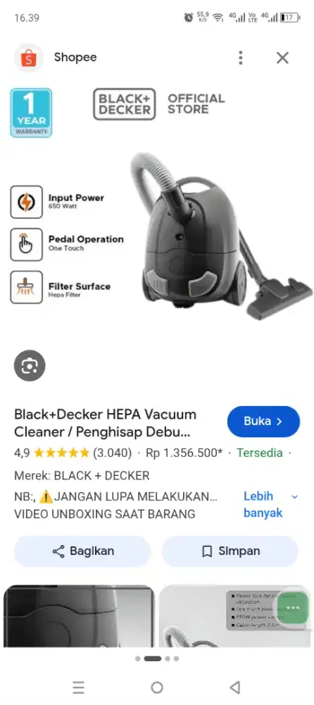Vacum cleaner black decker