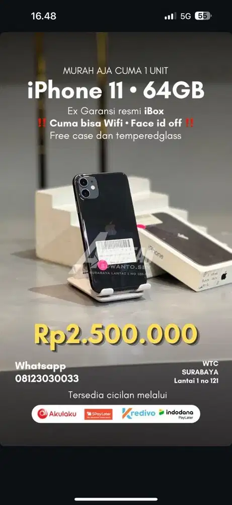 iPhone 11 • 64GB Ex Garansi resmi iBox Cuma bisa Wifi • Face id off