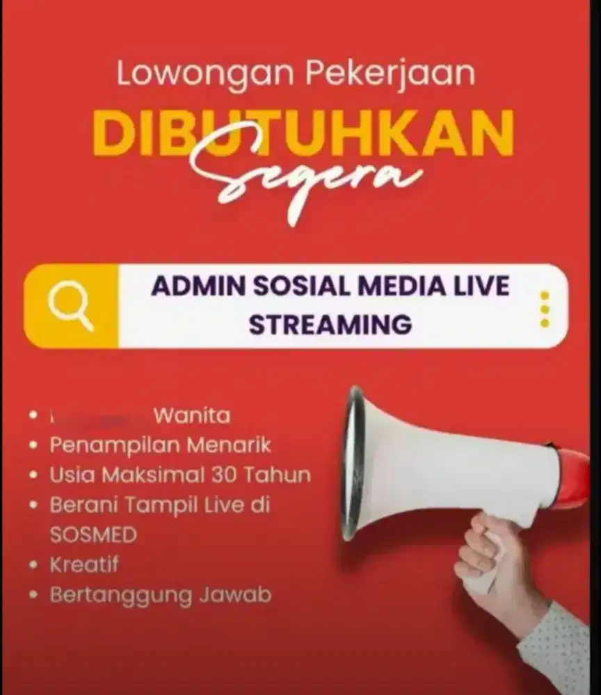 Di cari wanita untuk host live