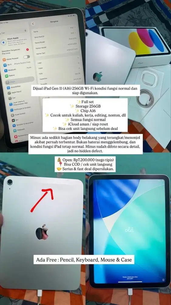 JUAL IPAD GEN 11 A16 256GB