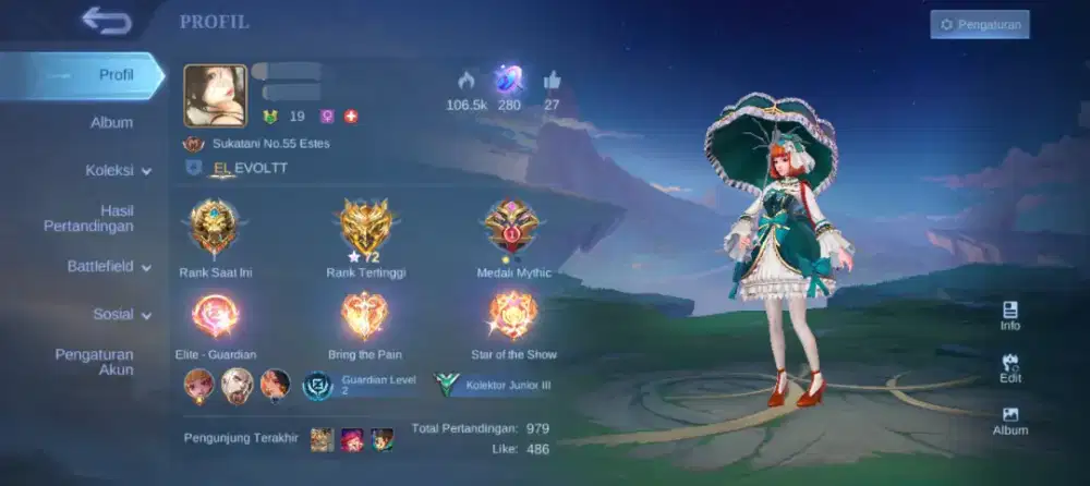 oper id ml Mythical glory 72 skin epic&spesial, cikarang utara