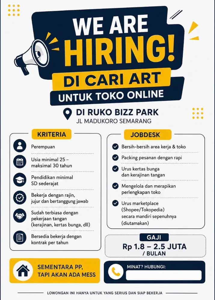 Loker ART toko online semarang