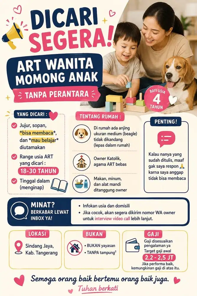 ART momong anak 4 tahun, ada anjing