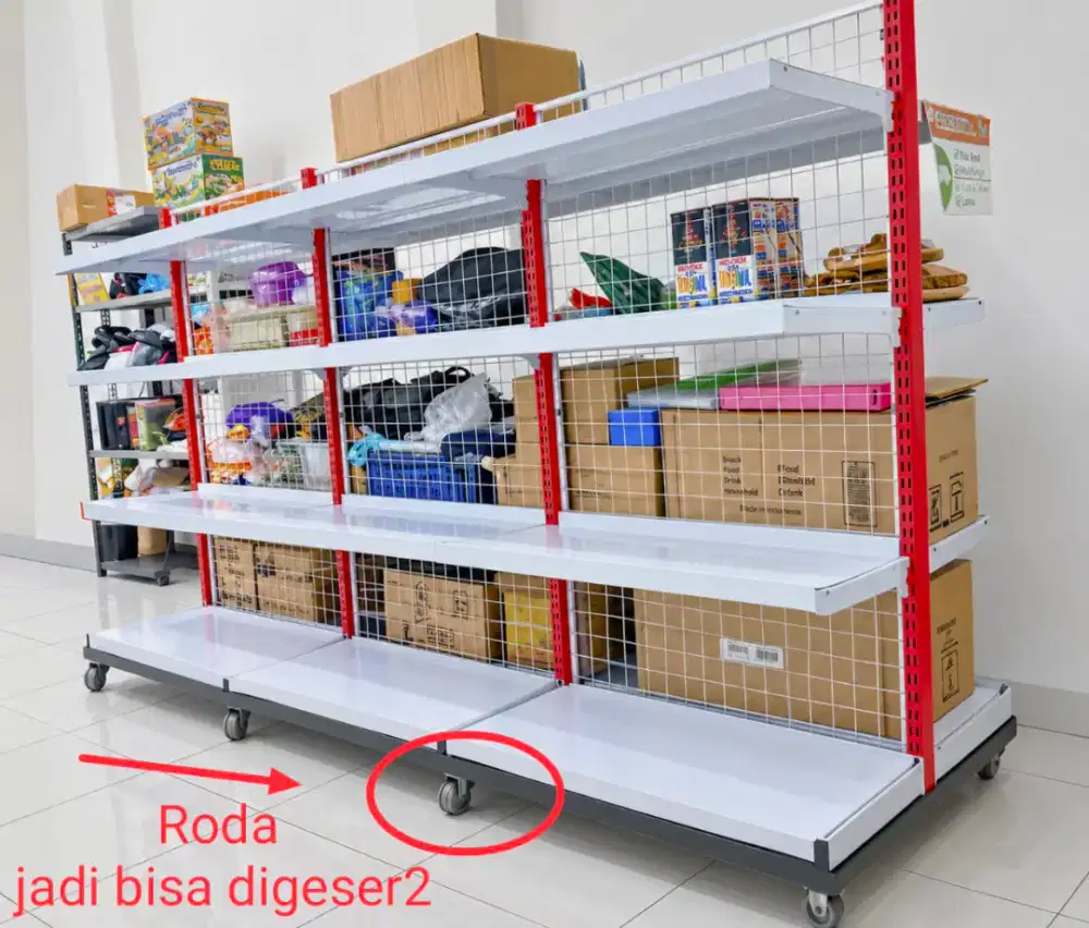Rak gondola minimarket dua sisi