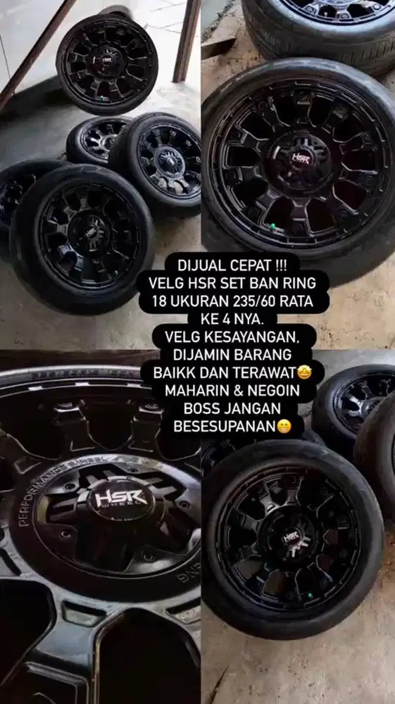 Dijual velg RING 18 merek HSR SET BAN UK 235/60 rata. EDISI B.U
