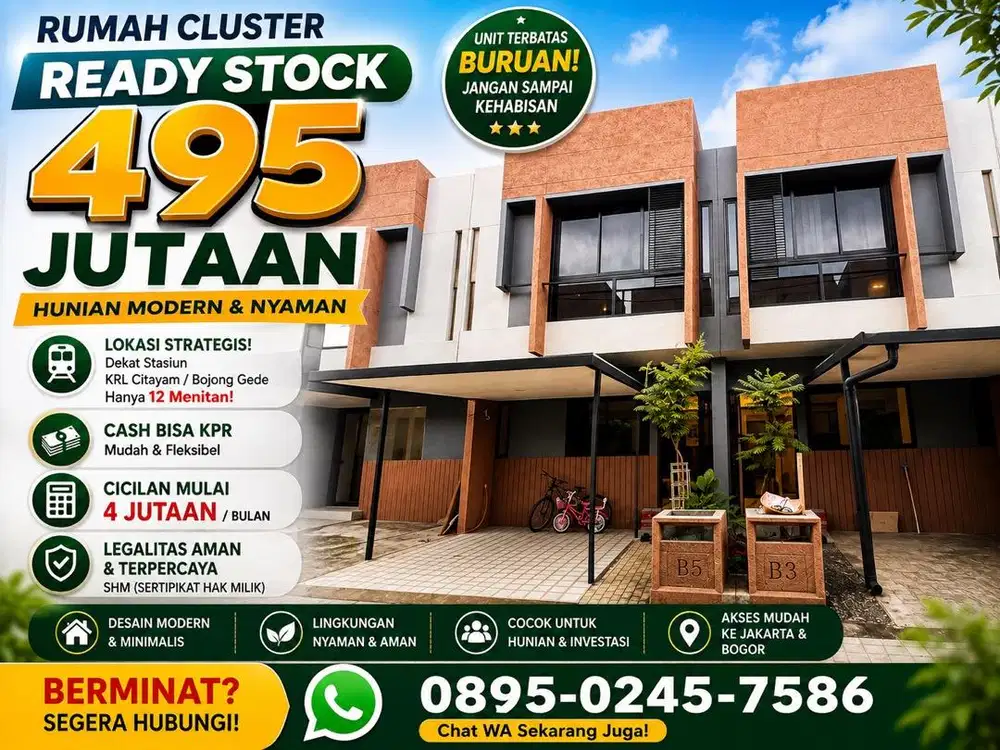RUMAH BARU SIAP HUNI MURAH MEWAH DEKAT STASIUN DEPOK 400jtaan