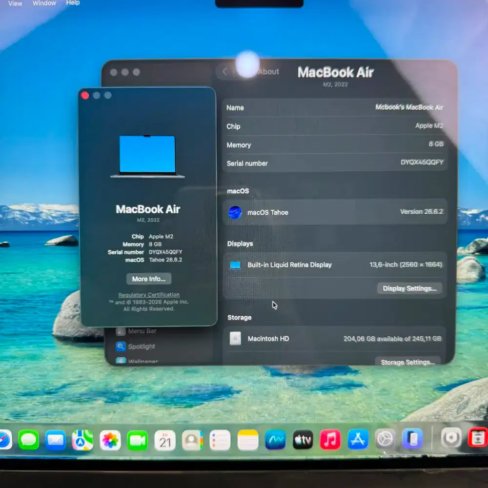 Macbook Air M2 Ram 8 Ssd 256 Layar 13 inch Full set Midnight Blue