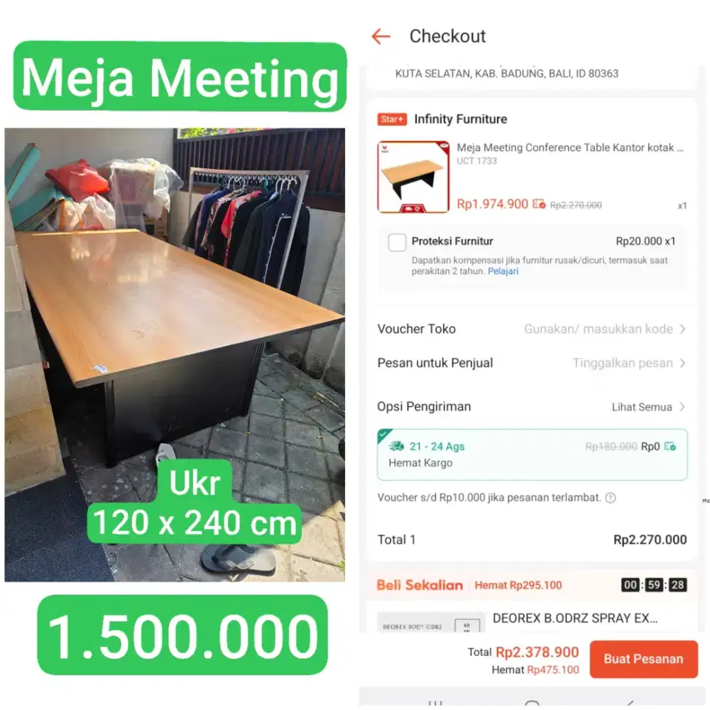 Meja Meeting ukr. 120cm x 240cm