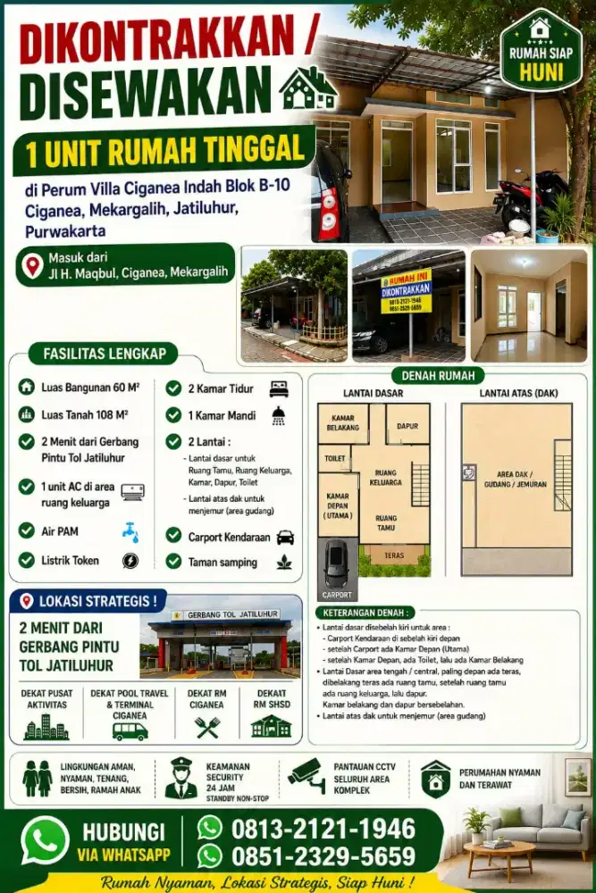 KONTRAK / SEWA 1 RUMAH SIAP HUNI