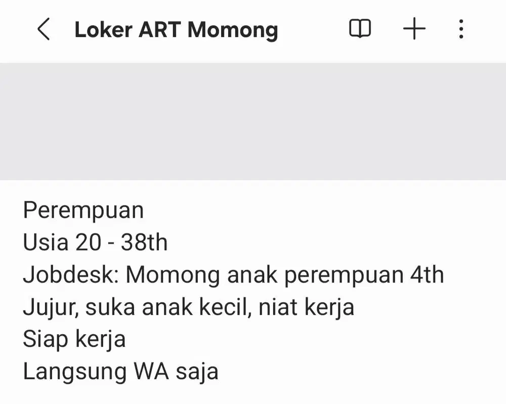 Dibutuhkan ART Momong (Majikan langsung)
