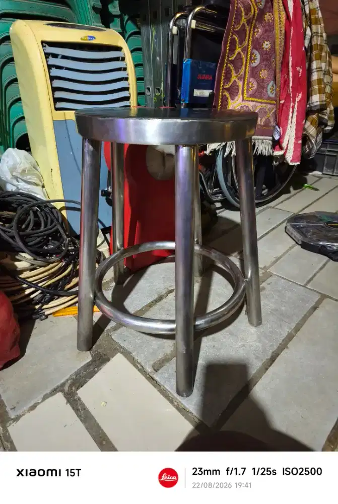BANGKU KURSI STAINLESS TEBAL KOKOH TINGGI 48 CM DIAMETER 33 CM