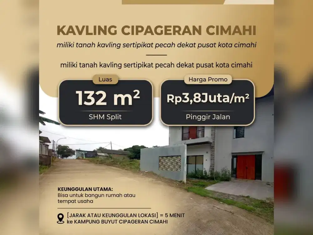 Peluang Menarik! Tanah SHM 132 m² di Cipageran Cimahi Dekat Cipageran Asri