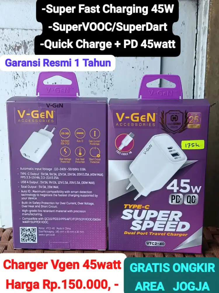 Charger Vgen 45watt For Samsung S20/S21/S22/S23/S24/S25 ( BISA COD )