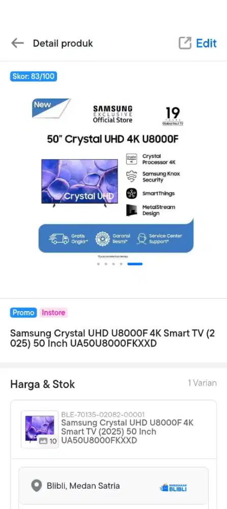 TV SAMSUNG 50 INCH UA50U8000FKXXD
