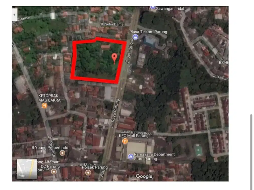Dijual cepat tanah bentuk kotak di Jalan Raya Parung Bogor