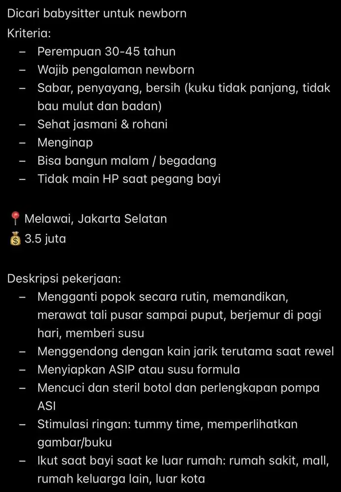 Dicari Baby Sitter Newborn