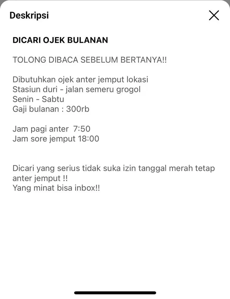 OJEK BULANAN SECEPATNYA
