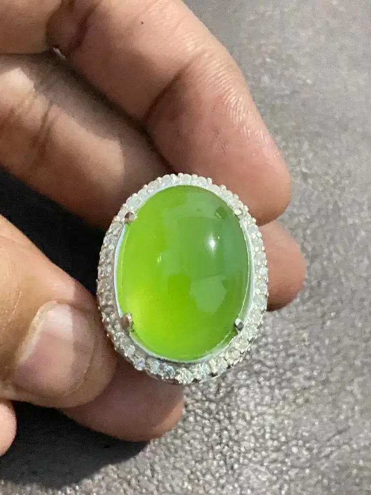 Batu Natural Anggur Hijau Green Apple Ring Perak