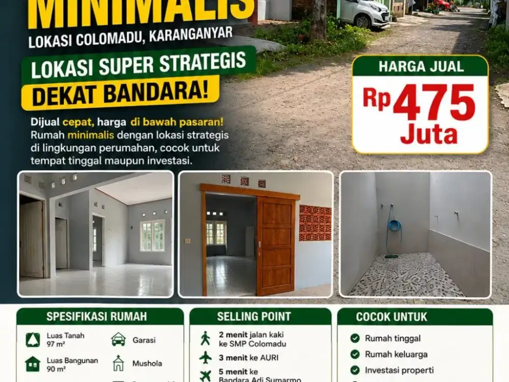 Dijual Rumah Minimalis Lokasi Super Strategis Colomadu, Karanganyar Luas 97m2