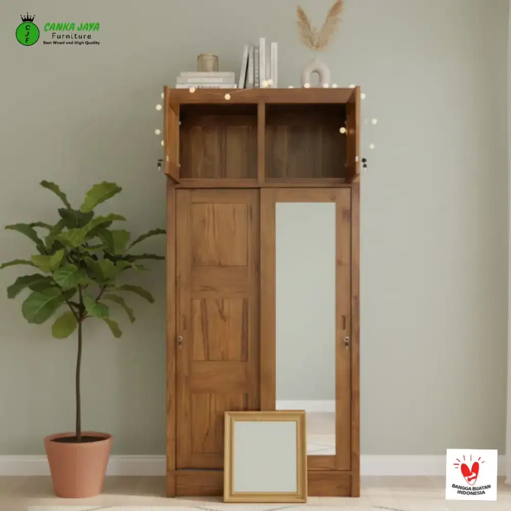 Lemari Pakaian Katie Murah 2 Pintu Minimalis Kayu Jati Solid