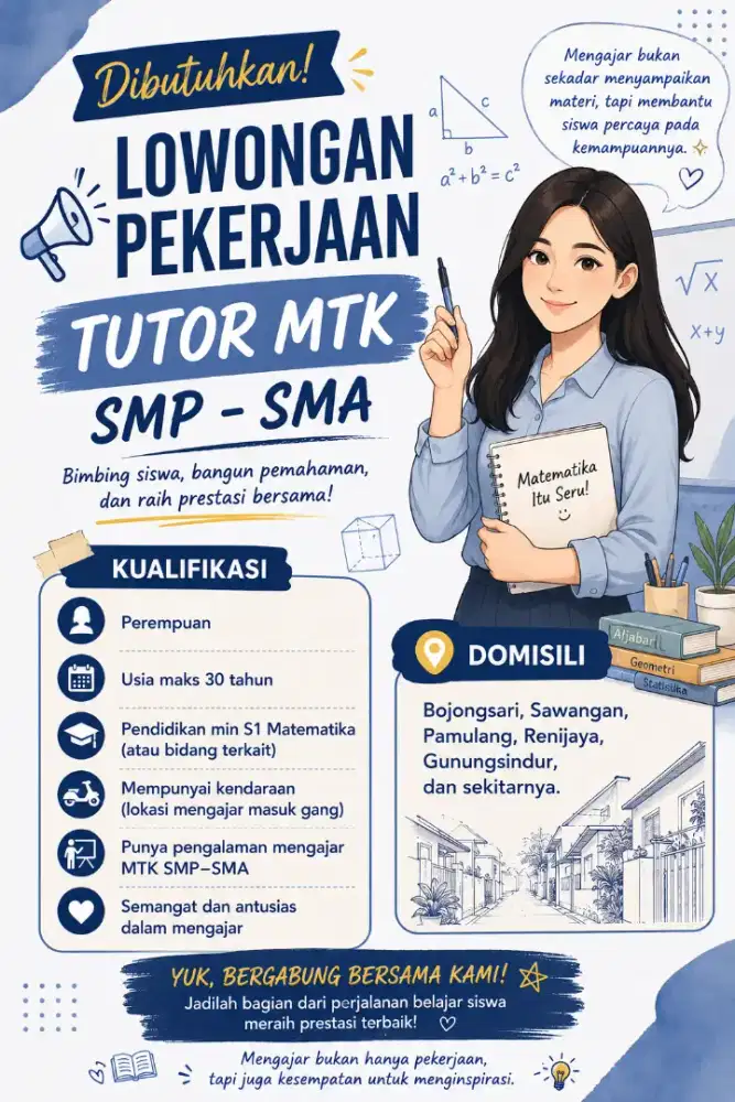 Di Butuhkan Pengajar MTK SMP - SMA