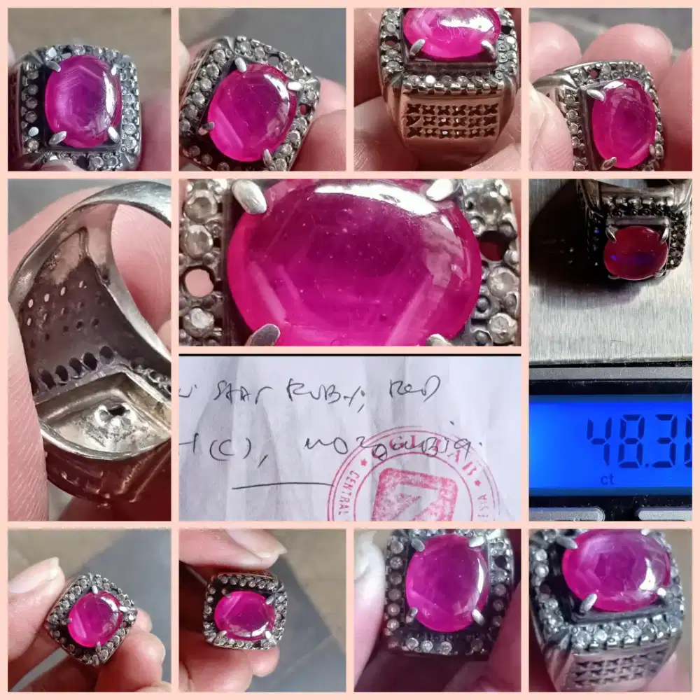 Batu Natural Ruby Red Ring Perak