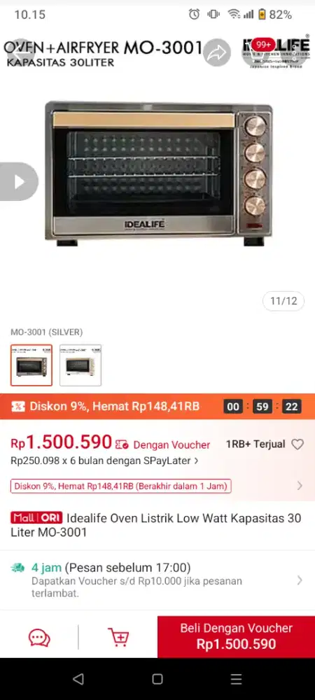 Oven listrik idealife 30L
