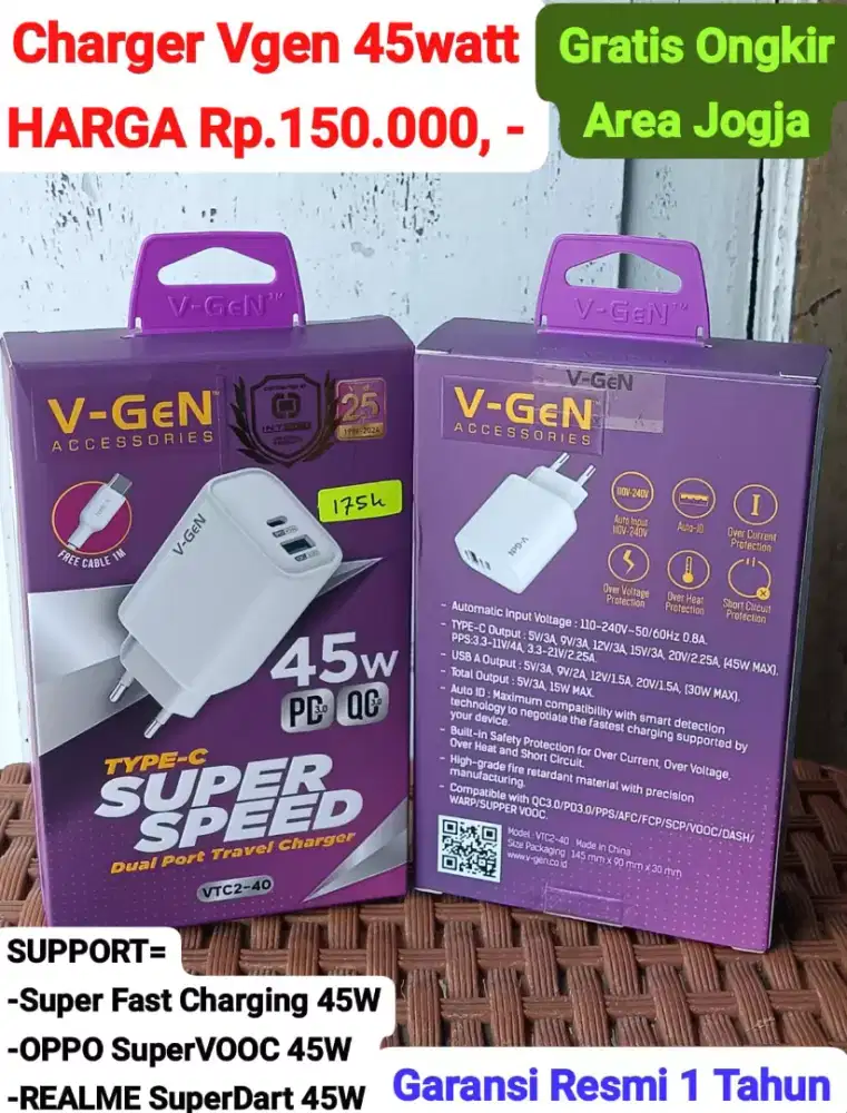 Charger Vgen 45watt SUPERVOOC ( GRATIS ONGKIR )