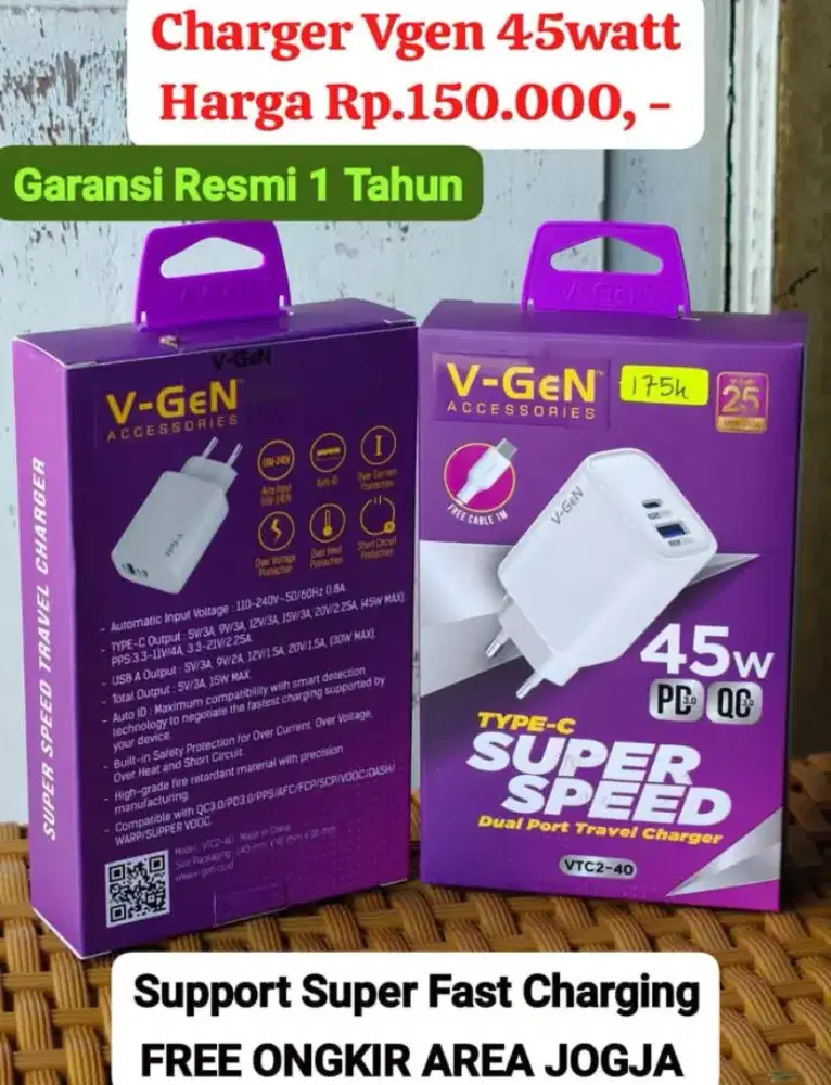 Charger Ori Vgen 45watt Garansi Resmi 1 Tahun ( COD JOGJA )