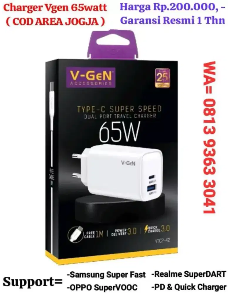 Charger Original Vgen 65watt Garansi Resmi 1 Tahun ( GRATIS ONGKIR )
