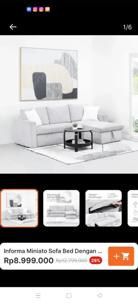 INFORMA MINIATO SOFA BED DENGAN PENYIMPANAN FABRIC - ABU ABU