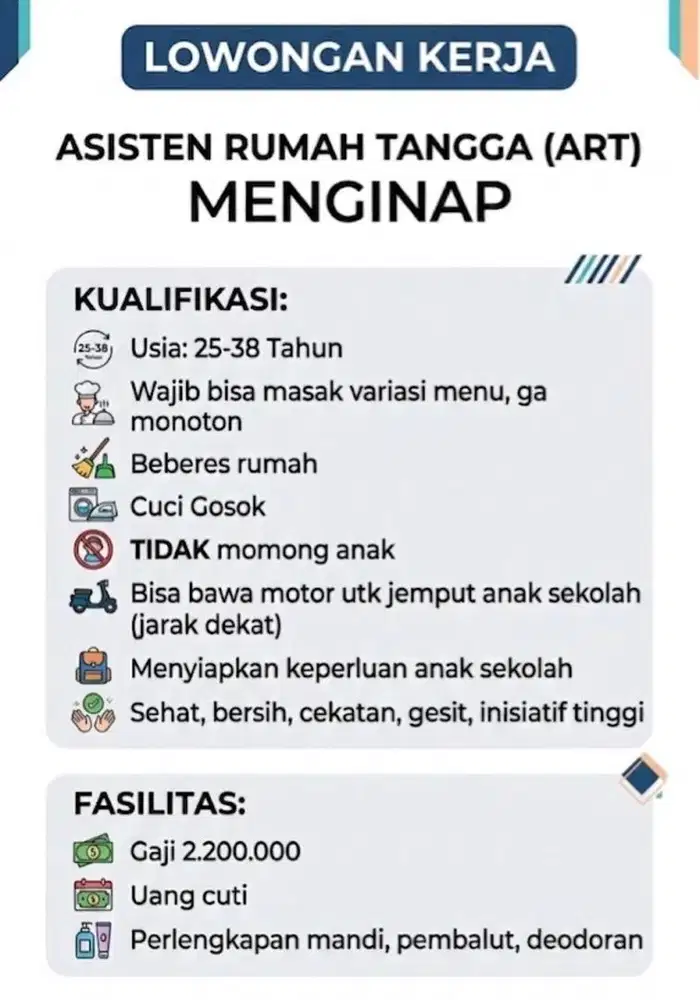 ART menginap bisa masak