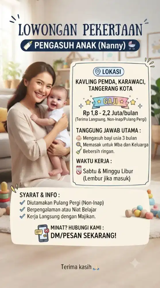 Lowongan Pengasuh Anak dan ART Karawaci, Tangerang
