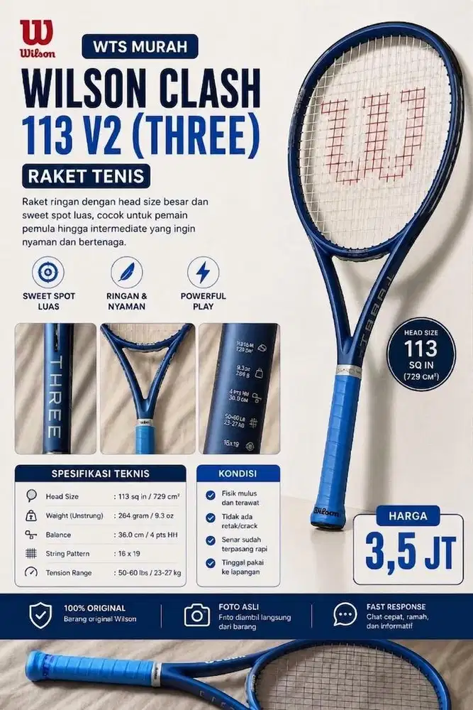 DI JUAL RAKET TENIS WILSON CLASH 113 V2 (THREE)