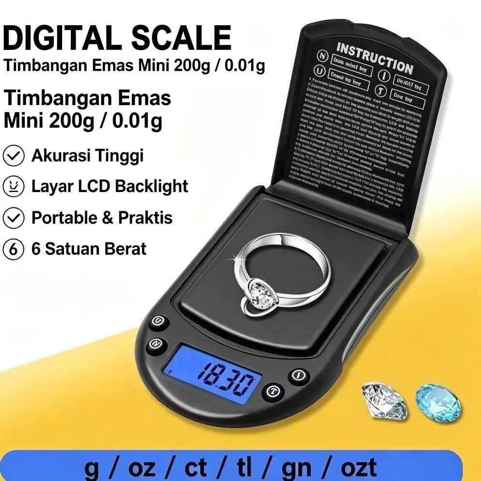 Timbangan Emas Pocket Scale Premium Ketelitian 0.01gram Kapasitas 200g