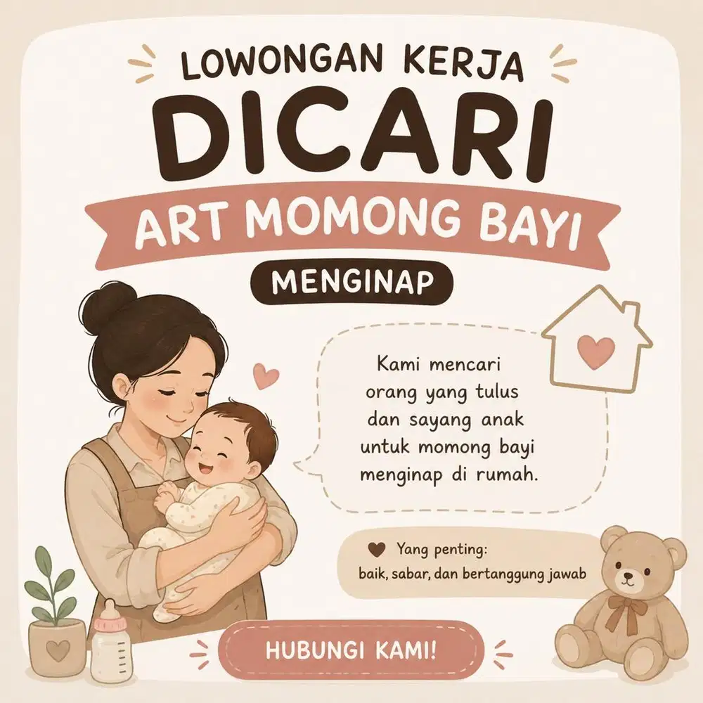 Dicari art momong + rumah tangga