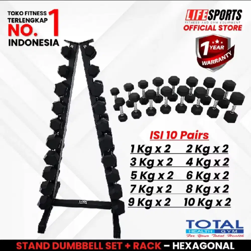 DUMBELL BARBEL SET HEXAGONAL+RACK PREMIUM IMPORT ORIGINAL