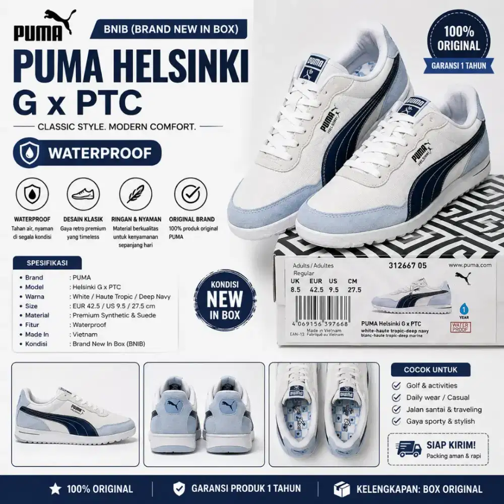 Sepatu Golf PUMA Helsinki G Waterproof Original White Blue
