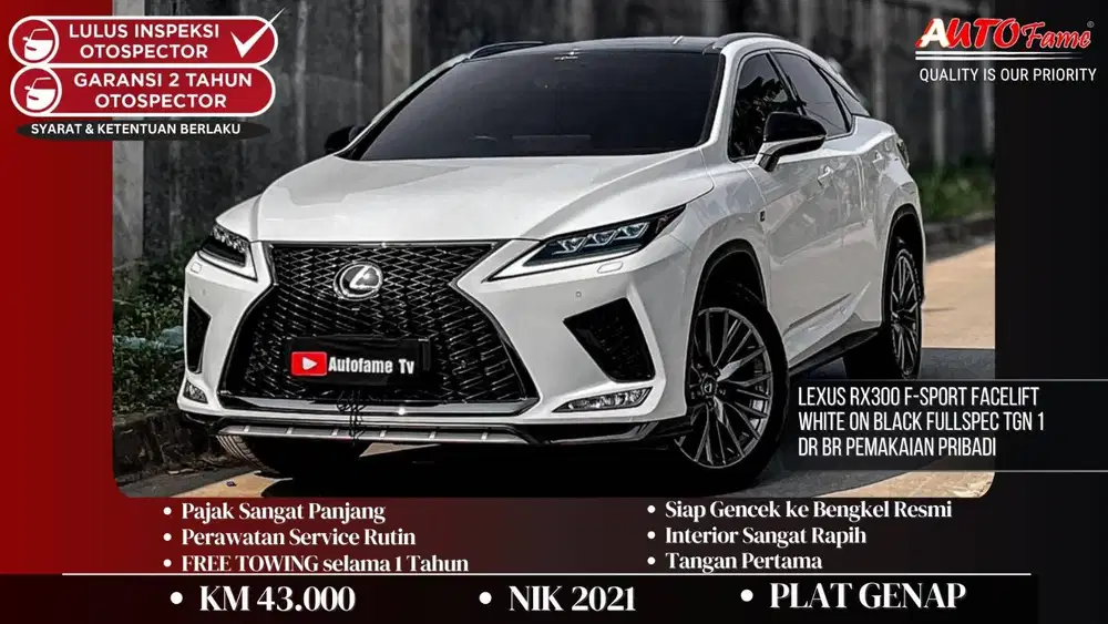 Lexus RX300 F-Sport FACELIFT NIK 2021 White On Black Fullspec Tgn 1 Dr