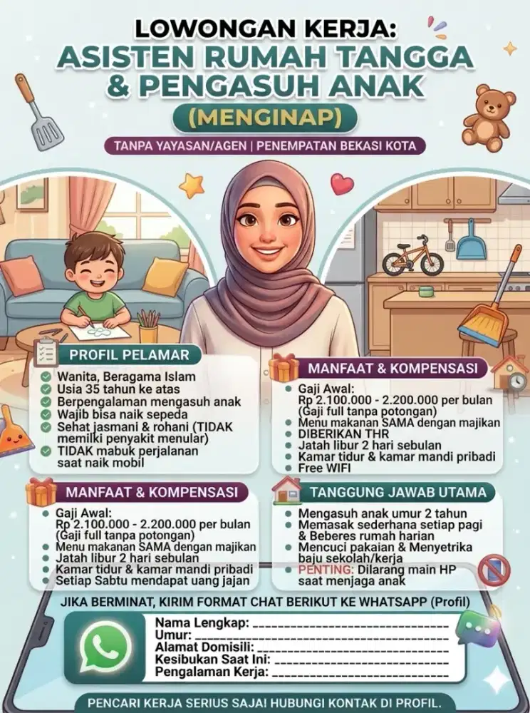 Lowongan ART Asisten RT Pengasuh & Pembantu Serta Jaga & Momong Anak