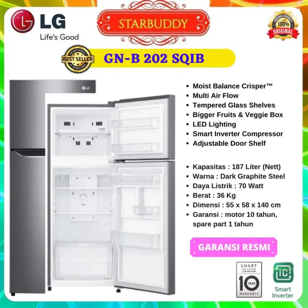 KULKAS LG INVERTER 2 PINTU 187 L