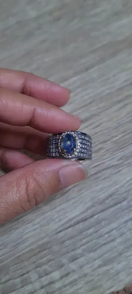 Cincin Perak Natural Fancy Colour Sapphire Sri Lanka 1,44 Ct Ring Uk 9