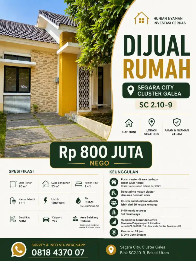 DIJUAL CEPAT RUMAH SEGARA CITY
