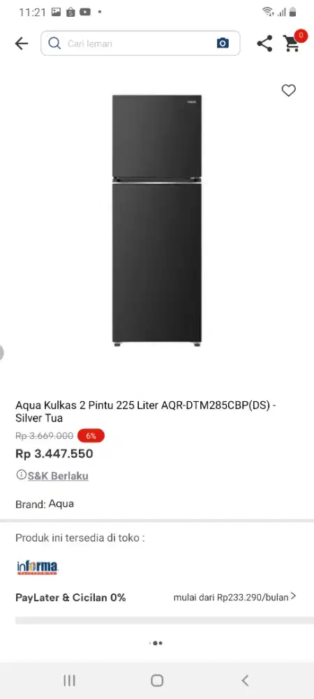 Aqua kulkas 2pintu