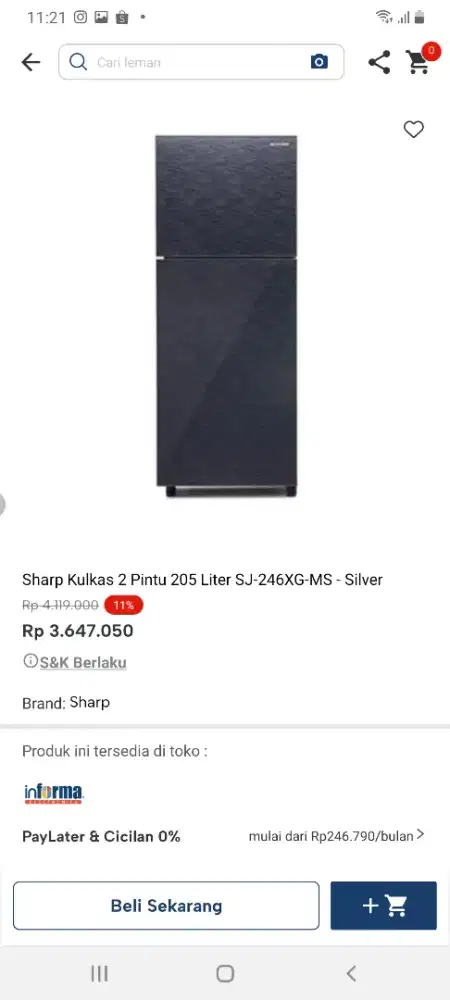 Sharp kulkas 2pintu