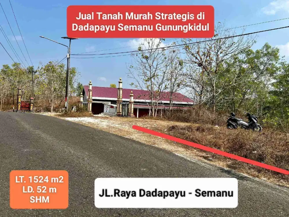 Jual tanah murah shm pinggir jalan raya di Dadapayu Semanu Gunungkidul hanya 165 rb permeter nego