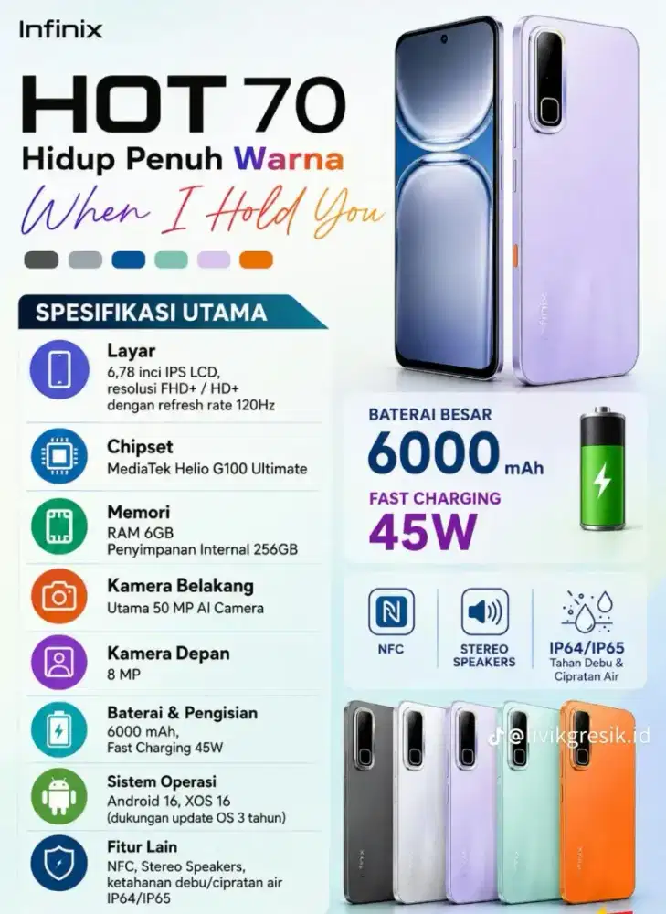 Infinix Hot70 6/256GB 6000mah