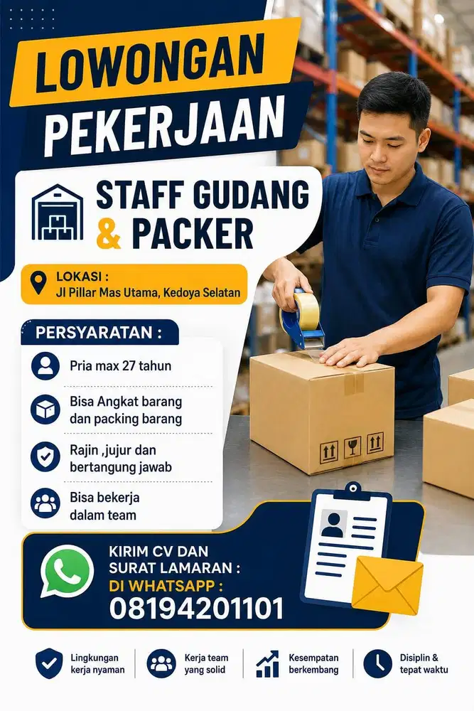 LOWONGAN KERJA : STAFF GUDANG / PACKER area kedoya Jakarta barat !!!