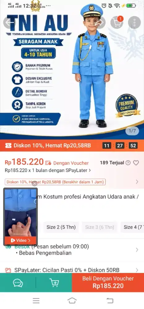 Jual baju anak angkatan udara second