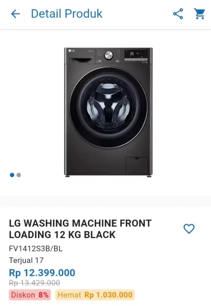 CICILAN LG WASHING MACHINE FRONT LOADING 12 KG